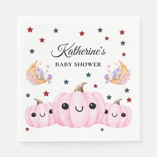 Cute Pumpkin Is On The Way | Halloween Baby Shower Napkin (Front)