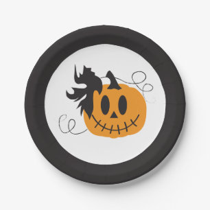 Cute Pumpkin Jack O Lantern Orange Black Paper Plate