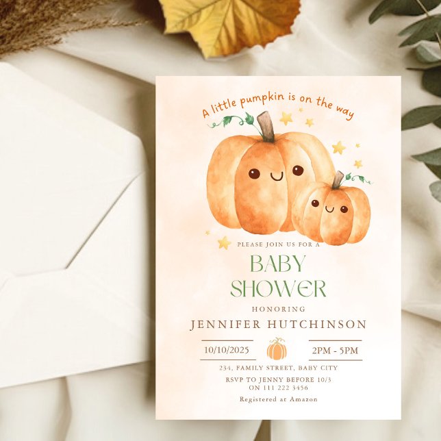 Cute Pumpkin On The Way Fall Baby Shower Invitation (Cute Pumpkin On The Way Fall Baby Shower Invitation)