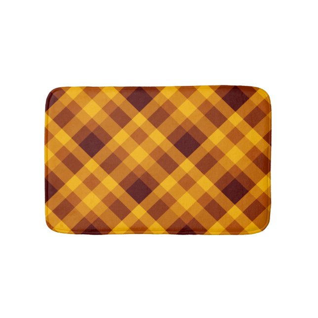 Cute Pumpkin Orange Plaid Small Bath Mat (Front)