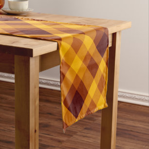 Cute Pumpkin Orange Plaid Small Table Runner