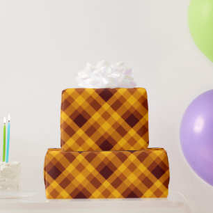 Cute Pumpkin Orange Plaid Wrapping Paper