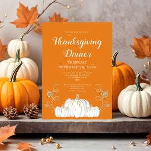 Cute Pumpkin Orange Thanksgiving Dinner Party Invitation