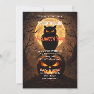 Cute Pumpkin Owl Haunted Moon Halloween bash Invitation