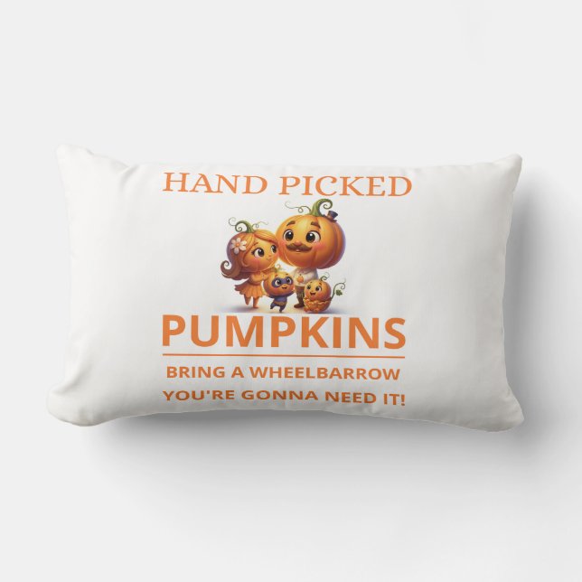 Cute Pumpkin Patch Kids Hand Picked Pumpkins Throw Lumbar Cushion (Front)