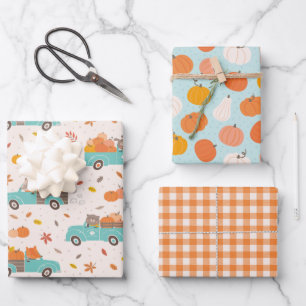 Cute Pumpkin Patch Trucks with Animals Wrapping Paper Sheet