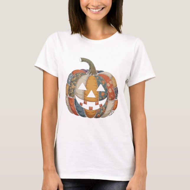 Cute Pumpkin Patchwork Jack-o'-Lantern T-shirt (Front)
