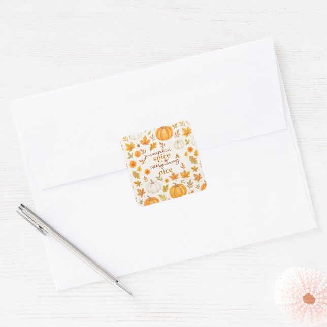 Cute Pumpkin Pattern | Thanksgiving  Square Sticker (Envelope)
