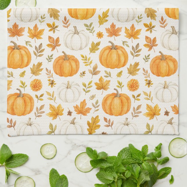 Cute Pumpkin Pattern | Thanksgiving  Tea Towel (Folded)