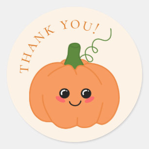 Cute Pumpkin Peach & Orange Thank You Classic Round Sticker