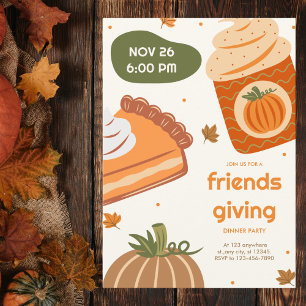 Cute Pumpkin Pie and Cupcake Friendsgiving Invitation