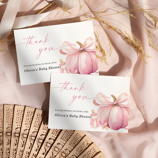 Cute Pumpkin Pink Bow Baby Shower Thank You Card (Creator Uploaded)
