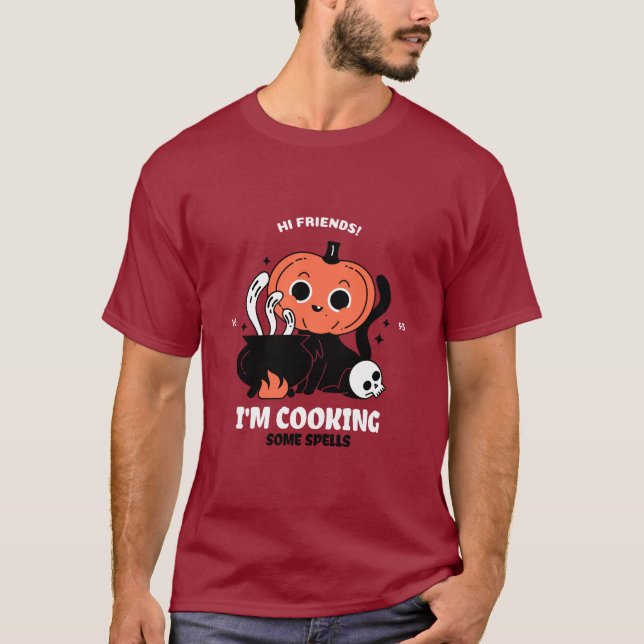 Cute Pumpkin Spell Chef Halloween T-Shirt (Front)