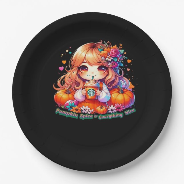 Cute Pumpkin Spice & Everything Nice Stickers And  Paper Plate (Front)