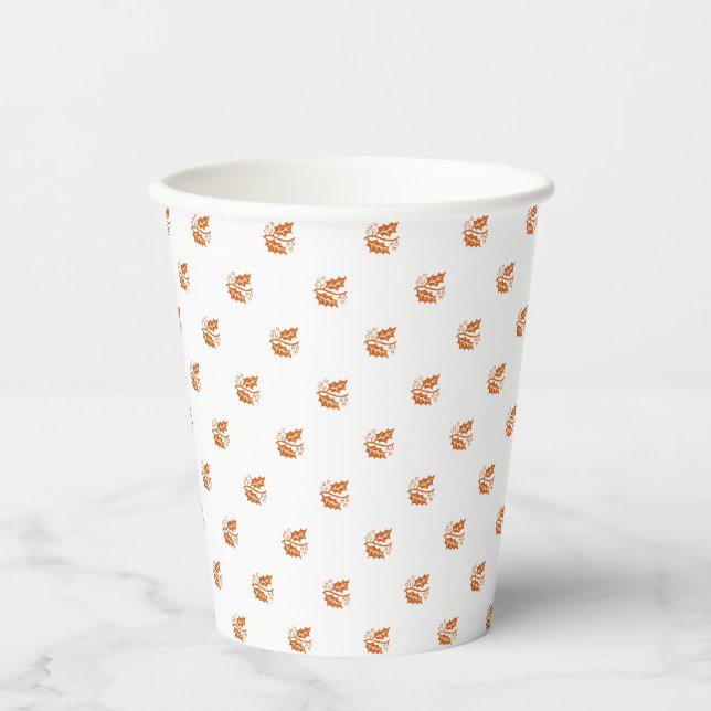Cute pumpkin spice fall foliage leaves pattern paper cups (Front)