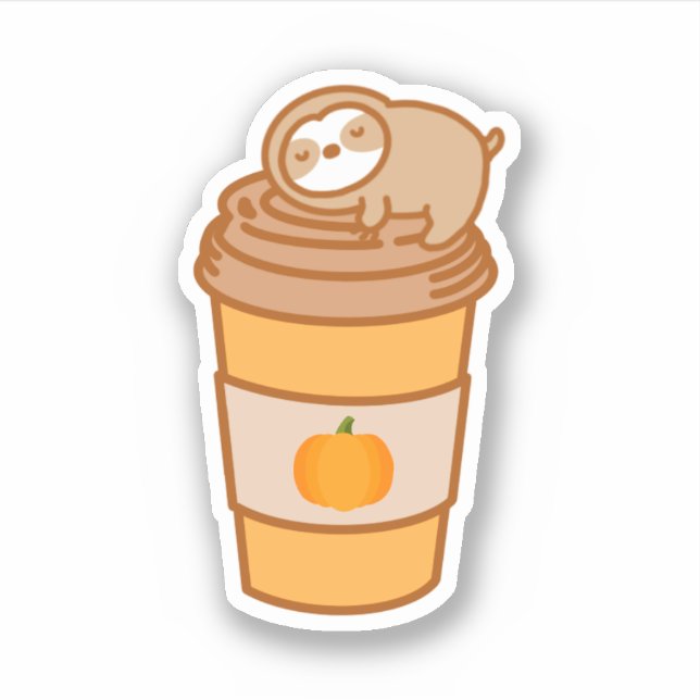 Cute Pumpkin Spice Latte Cup Sloth  Sticker (Front)