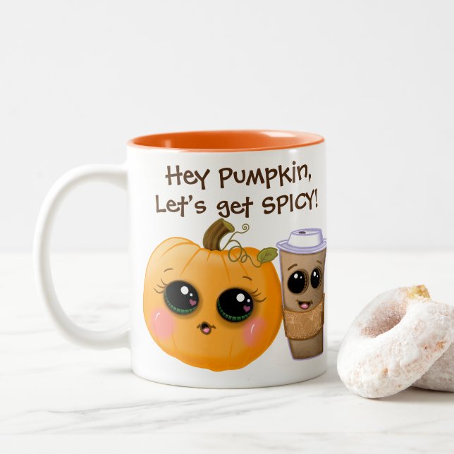 Cute Pumpkin Spice “Let’s Get Spicy” Fall Mug (With Donut)