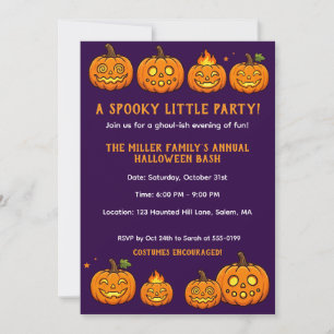 Cute Pumpkin Spooky Little Halloween Party Invitation