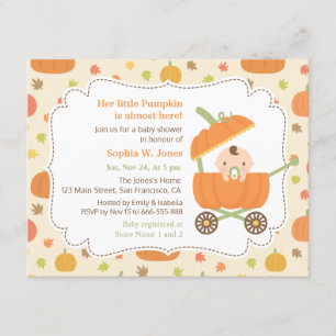 Cute Pumpkin Stroller Fall Baby Shower Invitations