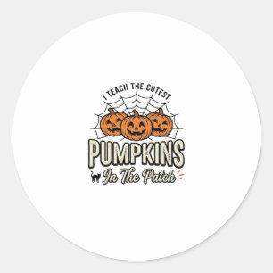 Cute Pumpkin Teacher Halloween Design_1 Classic Round Sticker