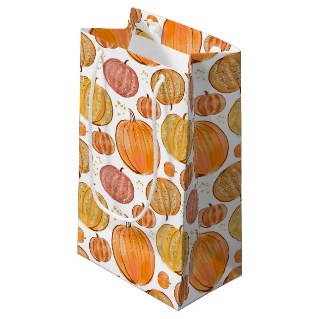 cute pumpkin tiled Fall Seasonal pattern party Small Gift Bag (Front Angled)