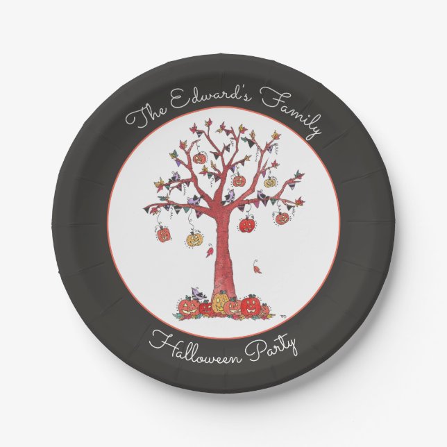 Cute Pumpkin Tree Party Paper Plate (Front)