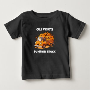Cute Pumpkin Truck Custom Name Boys Halloween Baby T-Shirt