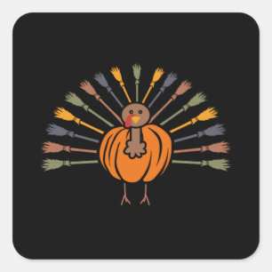 Cute Pumpkin Turkey Funny Thanksgiving Fall Lover Square Sticker
