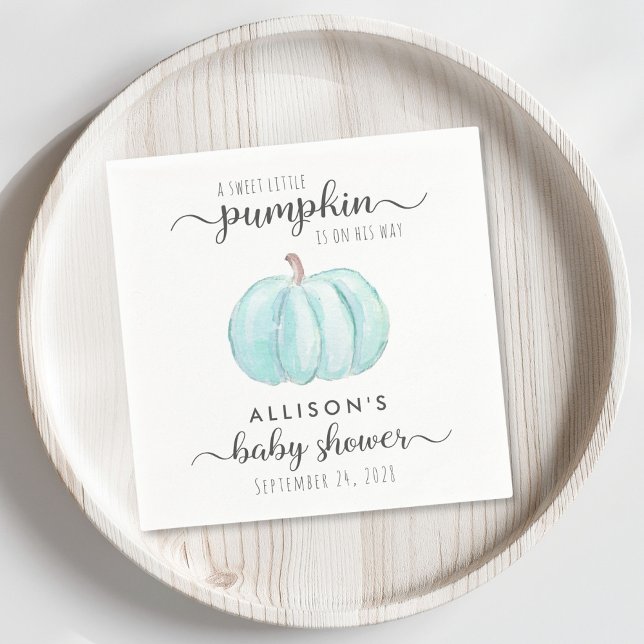 Cute Pumpkin Watercolor Baby Boy Shower Napkin (Creator Uploaded)