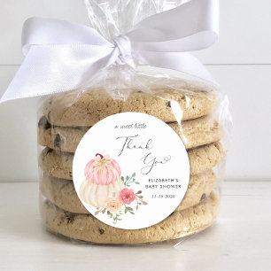 Cute Pumpkin Watercolor Baby Girl Shower Thank You Classic Round Sticker