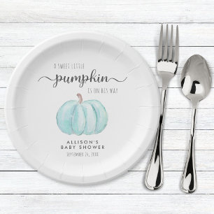 Cute Pumpkin Watercolor Boy Baby Shower Paper Plate