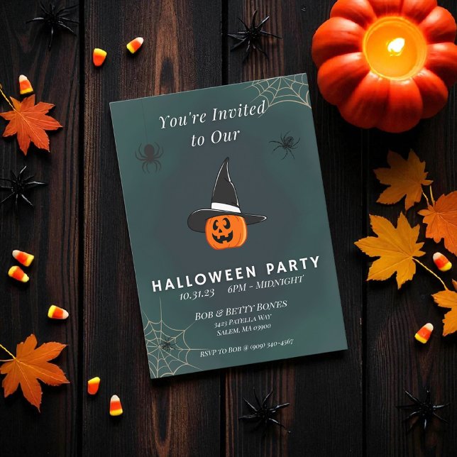 Cute Pumpkin Witch Halloween Invitation Two-Sided  (Creator Uploaded)