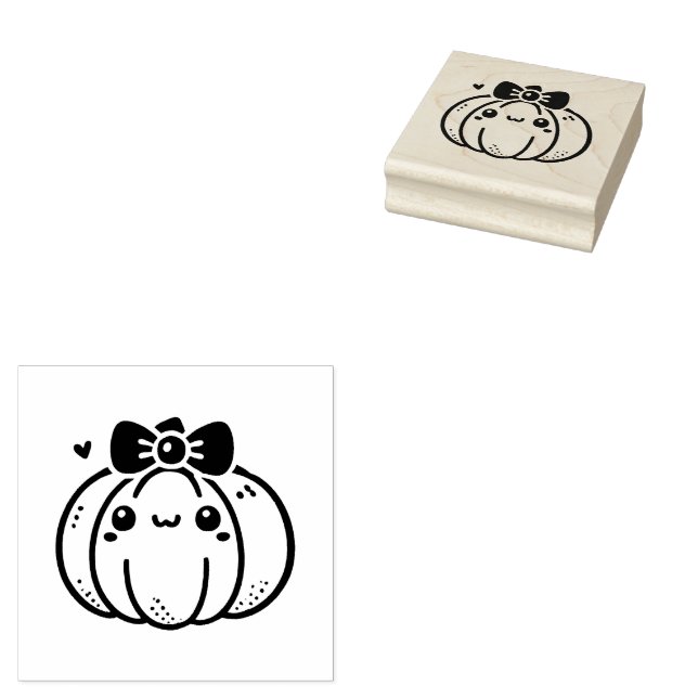 Cute Pumpkin with Bow  Rubber Stamp (Stamped)