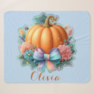 Cute Pumpkin with Flowers Personalised T-Shirt Sherpa Blanket