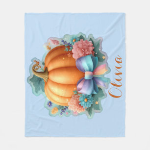 Cute Pumpkin with Flowers Personalized T-Shirt Fleece Blanket