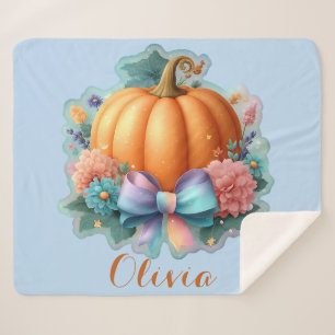 Cute Pumpkin with Flowers Personalized T-Shirt Sherpa Blanket