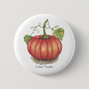 Cute Pumpkin With Vines In Watercolor 6 Cm Round Badge