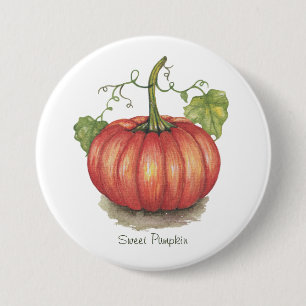 Cute Pumpkin With Vines In Watercolor 7.5 Cm Round Badge