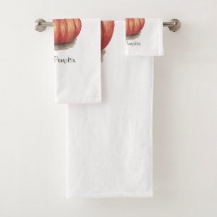 Cute Pumpkin With Vines In Watercolor Bath Towel Set