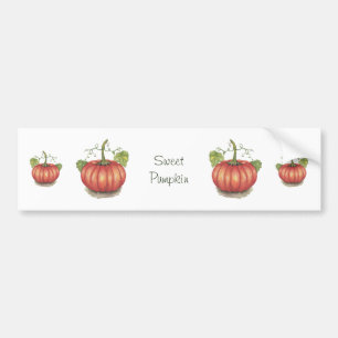 Cute Pumpkin With Vines In Watercolor Bumper Sticker