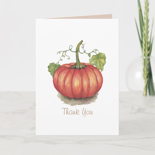 Cute Pumpkin With Vines In Watercolor Card (Front)