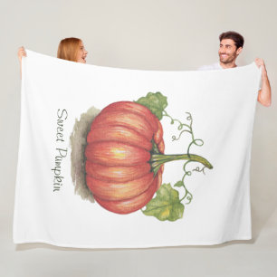 Cute Pumpkin With Vines In Watercolor Fleece Blanket