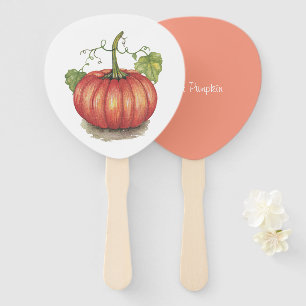 Cute Pumpkin With Vines In Watercolor Hand Fan