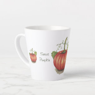 Cute Pumpkin With Vines In Watercolor Latte Mug