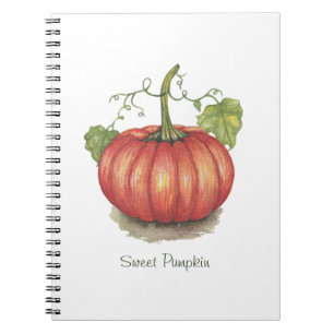 Cute Pumpkin With Vines In Watercolor Notebook