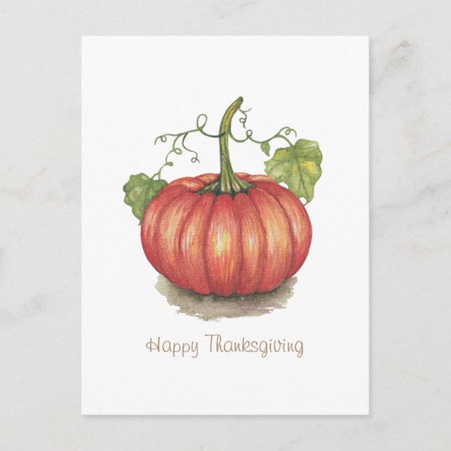 Cute Pumpkin With Vines In Watercolor Postcard (Front)