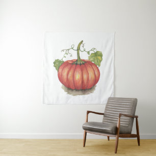 Cute Pumpkin With Vines In Watercolor Tapestry