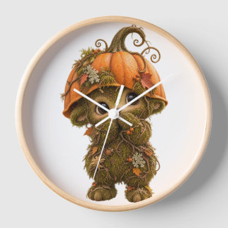 Cute Pumpkin Woodland Creature Wall Clock – Autumn