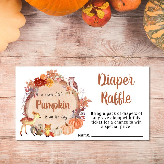 Cute Pumpkin Woodland Diaper Raffle Baby Shower Enclosure Card (Creator Uploaded)