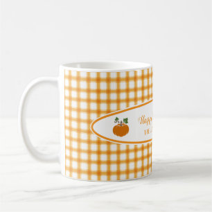 Cute Pumpkin Yellow Orange Plaid Thanksgiving Gift Coffee Mug